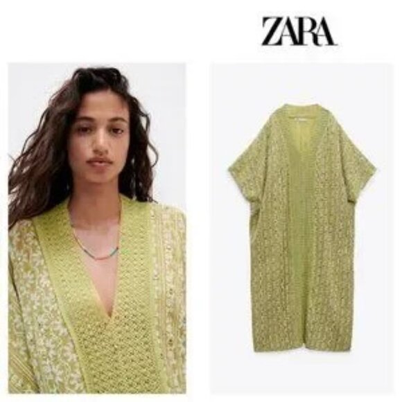 Zara Women's Embroidered 100% Cotton Tunic Maxi Dress Shisha Green Size S - Picture 7 of 14